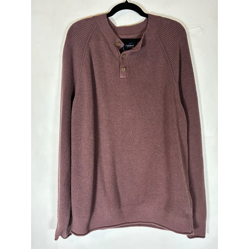 Lucky Brand Men's Large Rib Knit Henley Sweater Mauve Maroon Raglan Soft